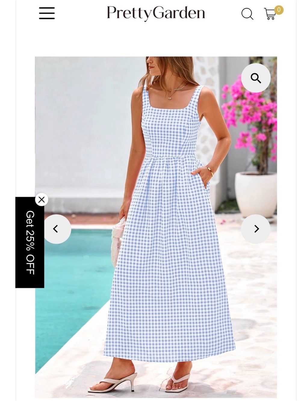 PrettyGarden Blue White Gingham Maxi Dress Smocked Back Sleeveless Size S NWT